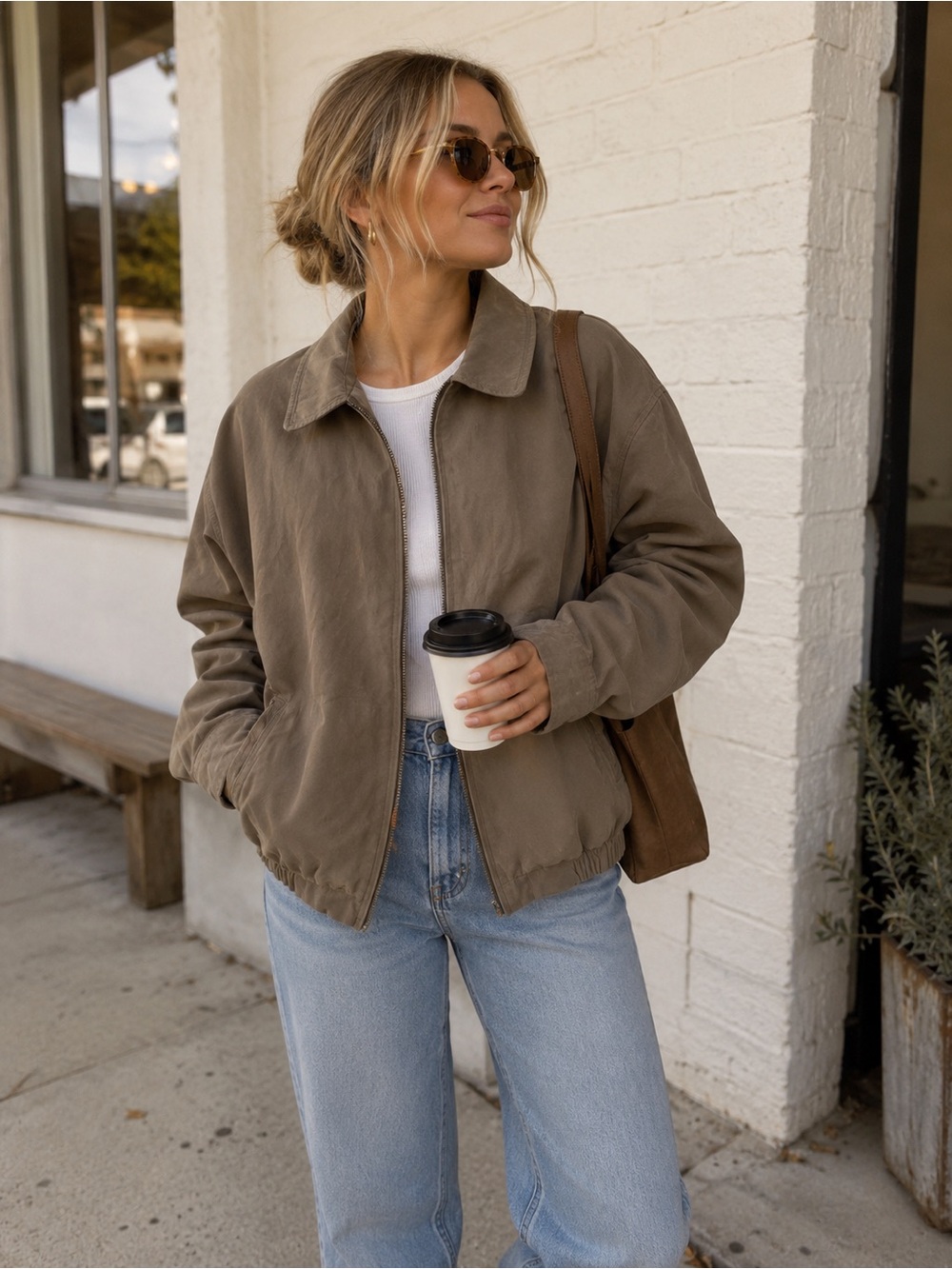 London Fog Casual Olive Green Mesh Lined Zip Front Bomber Style Jacket